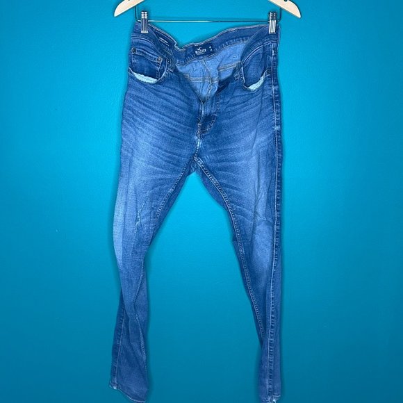 Hollister Men's Super Skinny Advanced Stretch Torn Jeans Dark Blue Size 36x32 - Picture 1 of 12
